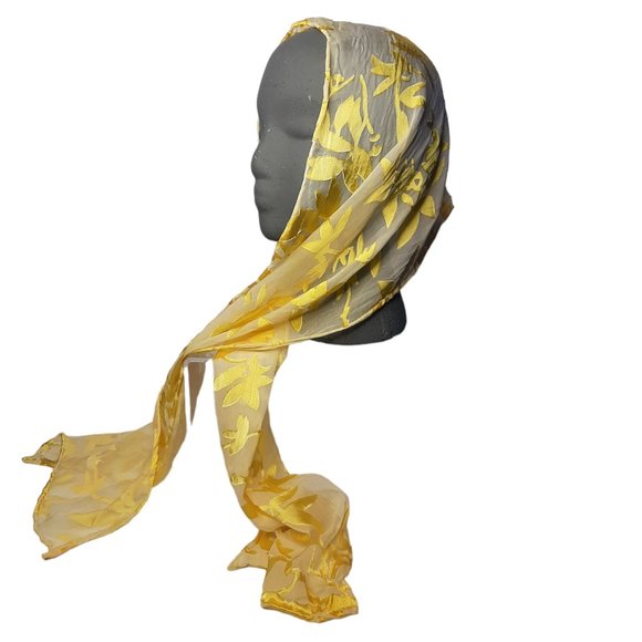 Hand Dyed Scarf Golden Yellow Leaves Spring Easter Mother's Day Wedding NEW - Picture 1 of 5